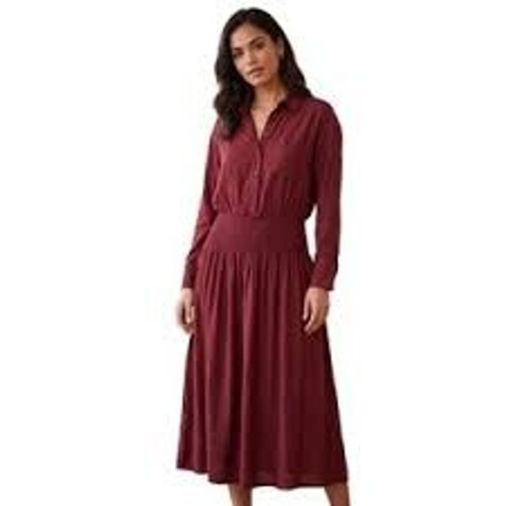 Future Collective Women XXL Burgundy Smocked Waist Midi Shirt Dress Pockets